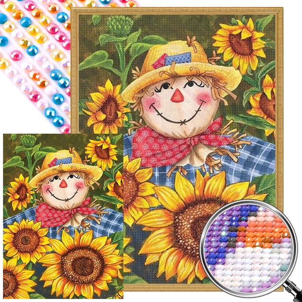 DIY Taladro Parcial AB Diamante Pintura Espantapájaros en Girasol 45x60cm