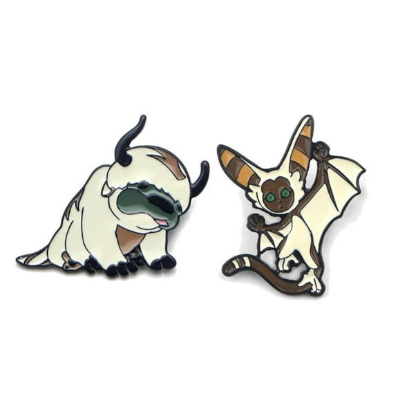 Avatar The Last Airbender Appa and Momo 1 Inch Tall Enamel Metal Pin Set of 2