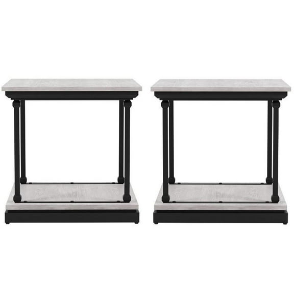 Home Square Drewden Transitional Wood End Table in Antique White - Set of 2