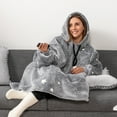 thumbnail image 6 of PAVILIA Blanket Hoodie for Women Grey, Sherpa Wearable Blanket Men, Cozy Oversized Sweatshirt Blanket, Warm Fleece Hooded Blanket Sweater with Sleeves and Giant Pocket, Glow in The dark - Star Gray, 6 of 9