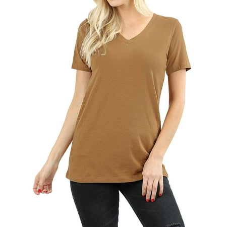 Women's Cotton V-Neck Short Sleeve Casual Basic Tee (Best Shirt For Gray Suit)