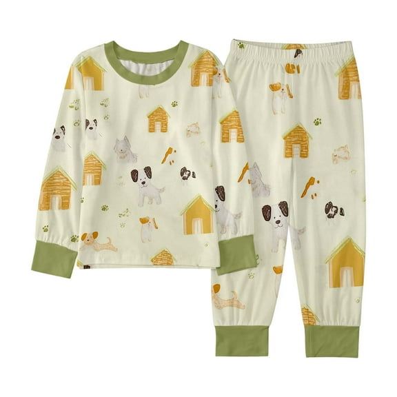 Boys Cartoon Print Pajama Set Long Sleeve Two Piece Outfit Comfortable Sleepwear for Kids and Toddlers Autumn Loungewear