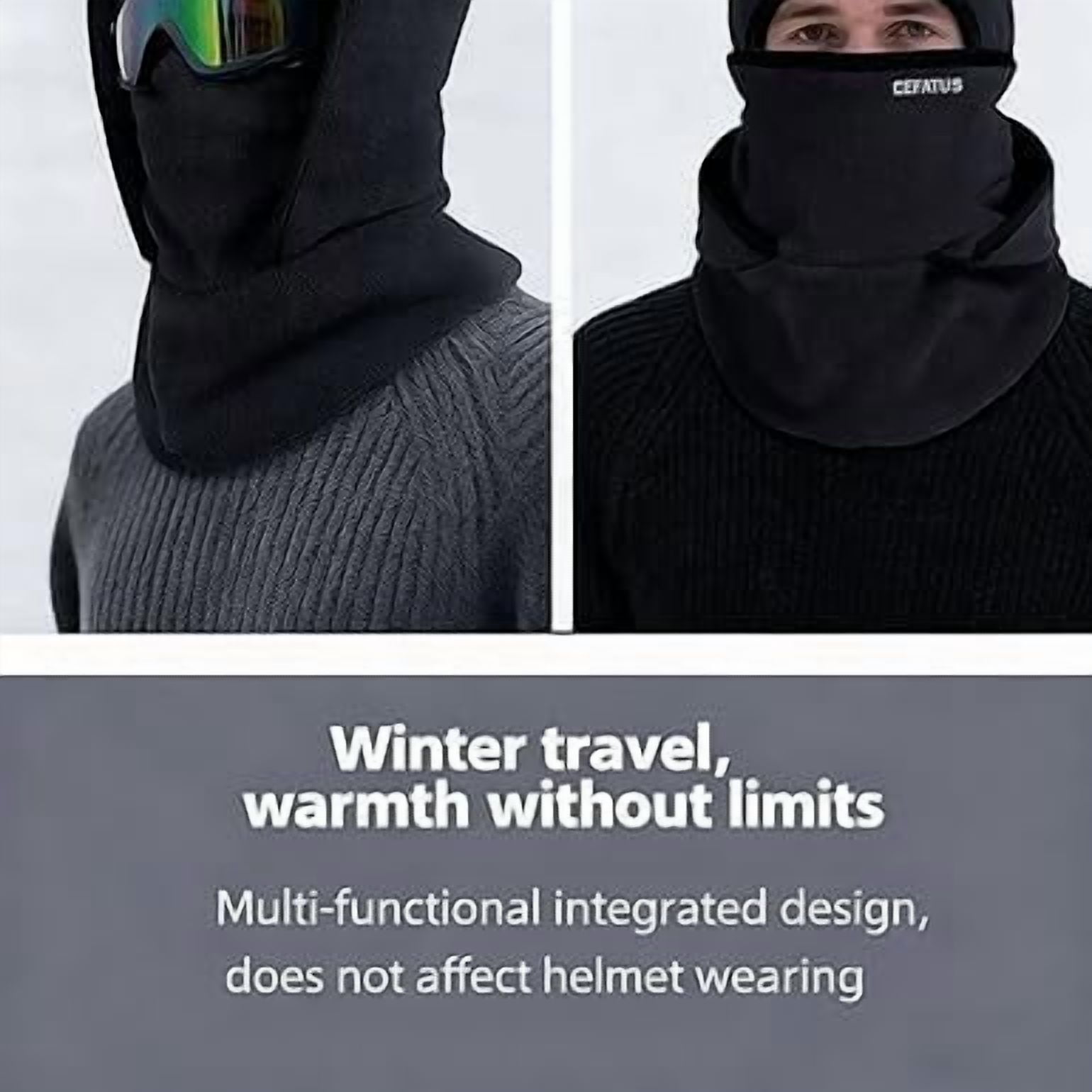 Outdoor Winter Warm Hat Neckband Integrated Cycling Ski Mask for Men Women Fleece Face Head Neck Cover Windproof（1pcs-black）