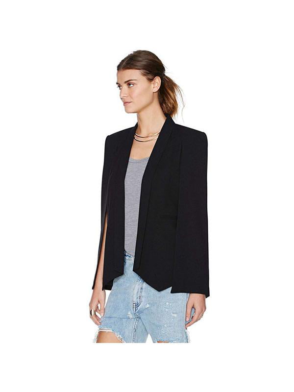 US Womens Casual Lapel Split Long Sleeve Blazer Cape Coat OL Suit Jacket Outwear 