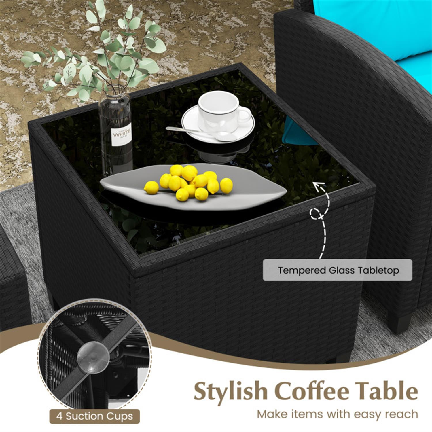 Demi Bonn 3 Pieces Rattan Patio Furniture Set with Washable Cushion, Conversation Armchairs for Garden Poolside Balcony, Turquoise