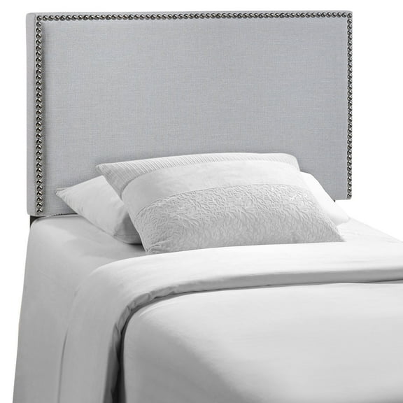 Modern Contemporary Twin Size Nailhead Upholstered Headboard, Grey Fabric