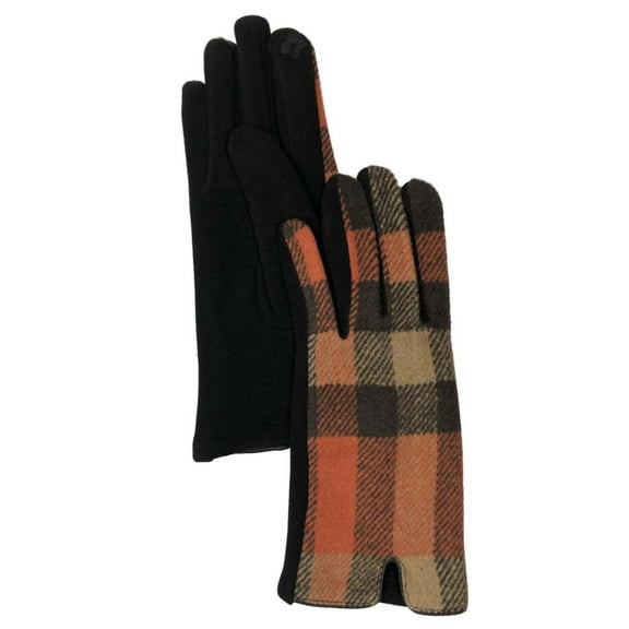 Womens Orange & Brown Plaid Stretch Fit Texting & Tech Touchscreen Gloves