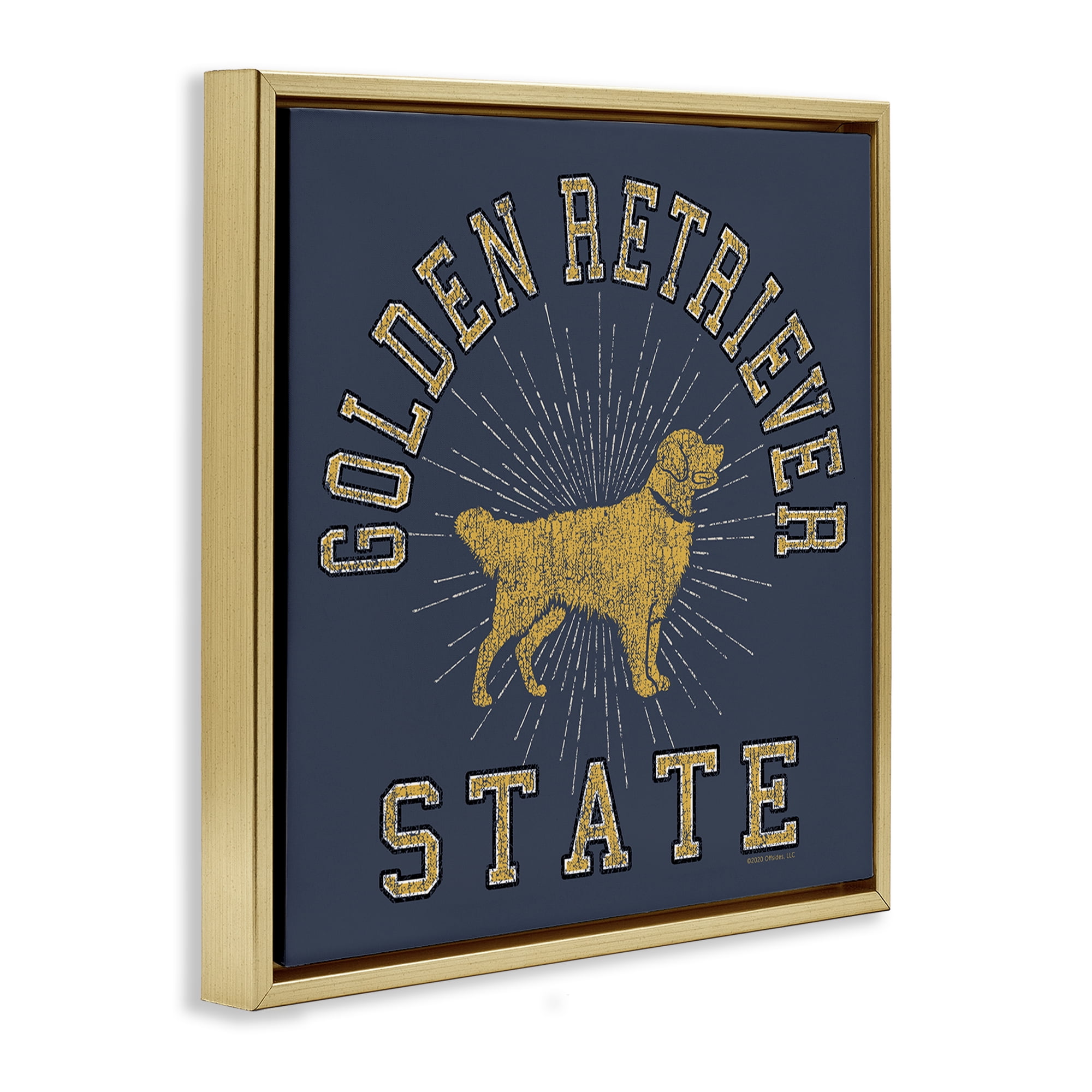 Stupell Industries Golden Retriever State Novelty & Humor Painting Gold Floater Framed Canvas Art Print Wall Art, 25 x 25