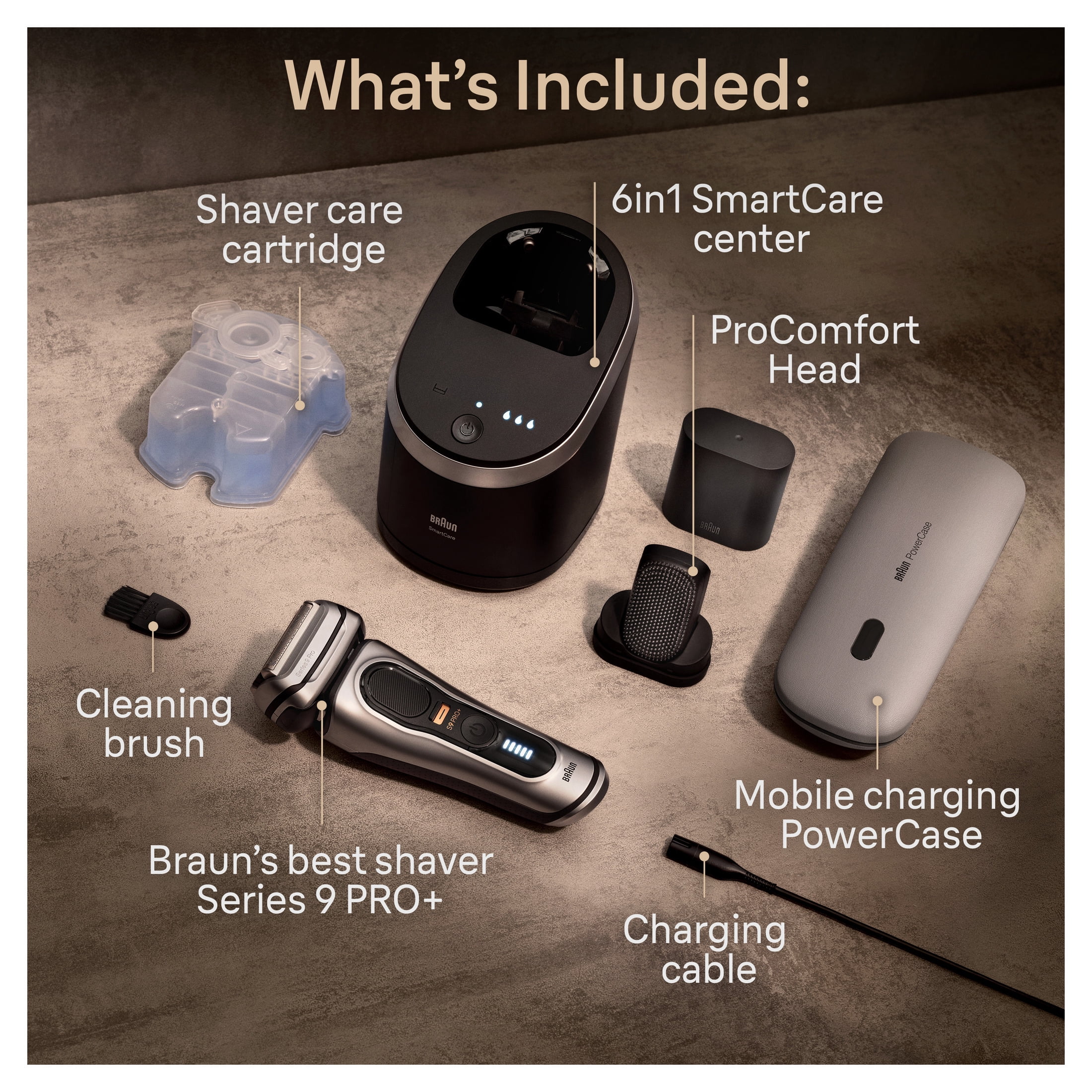Braun Series 9 PRO+ Men's Face Electric Razor with Shaver Care Cartridge, Silver, 9599cc