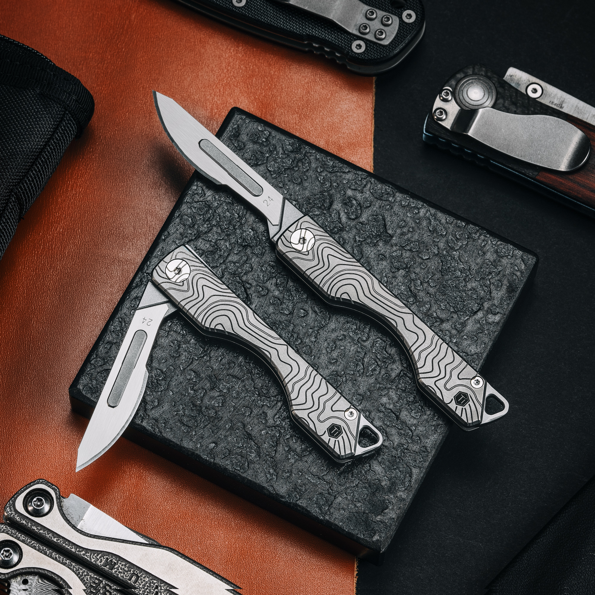 Key Unity KK01 Titanium Folding Knife, Utility EDC Pocket Knife with #24 Replaceable Blade, for Outdoor Hunting, Camping, Fishing, Hiking for Men & Women (Suminagashi Pattern)