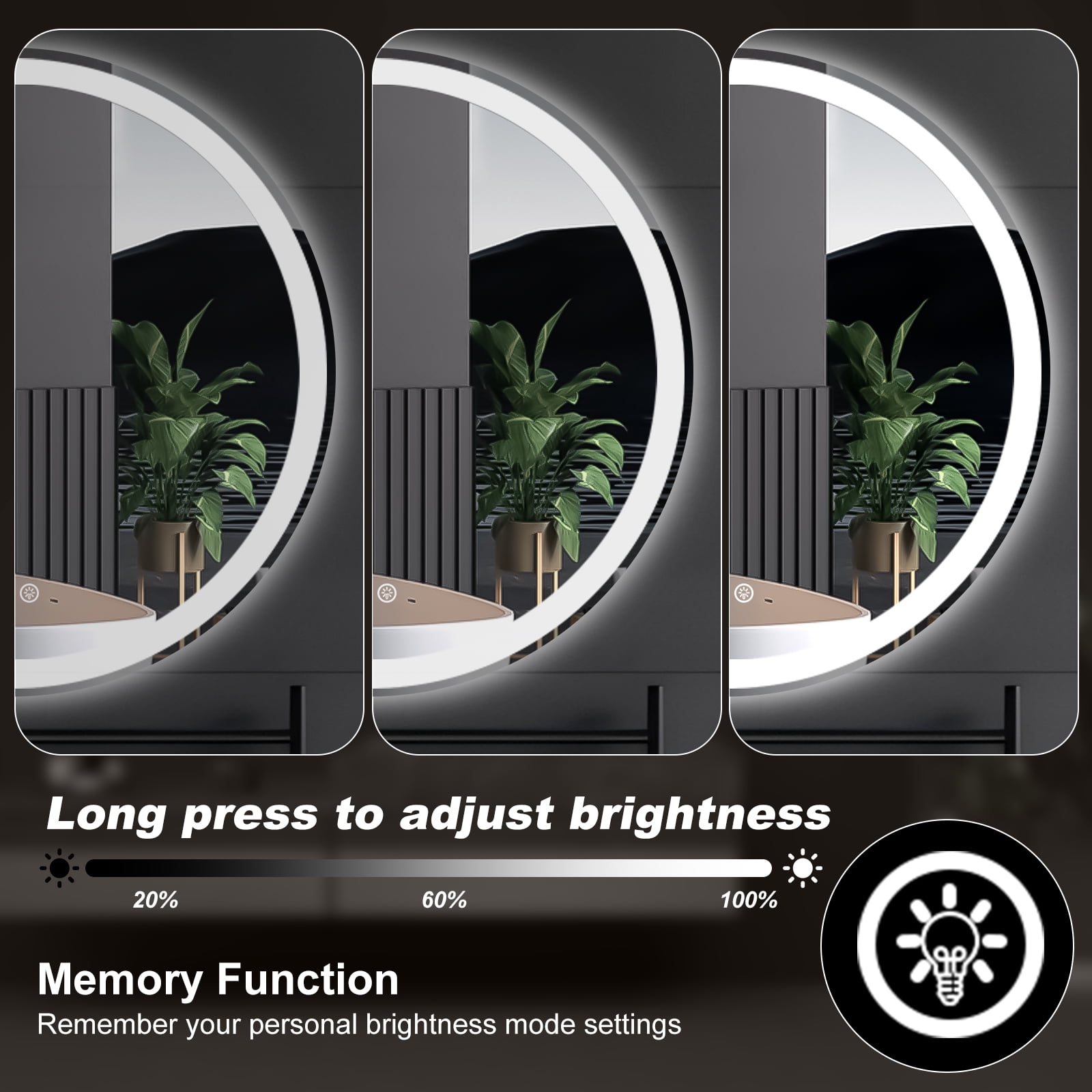 CONCETTA 30-Inch Anti-Fog Led Bathroom Mirror, Dual Light Sources, Three Lighting Modes, White