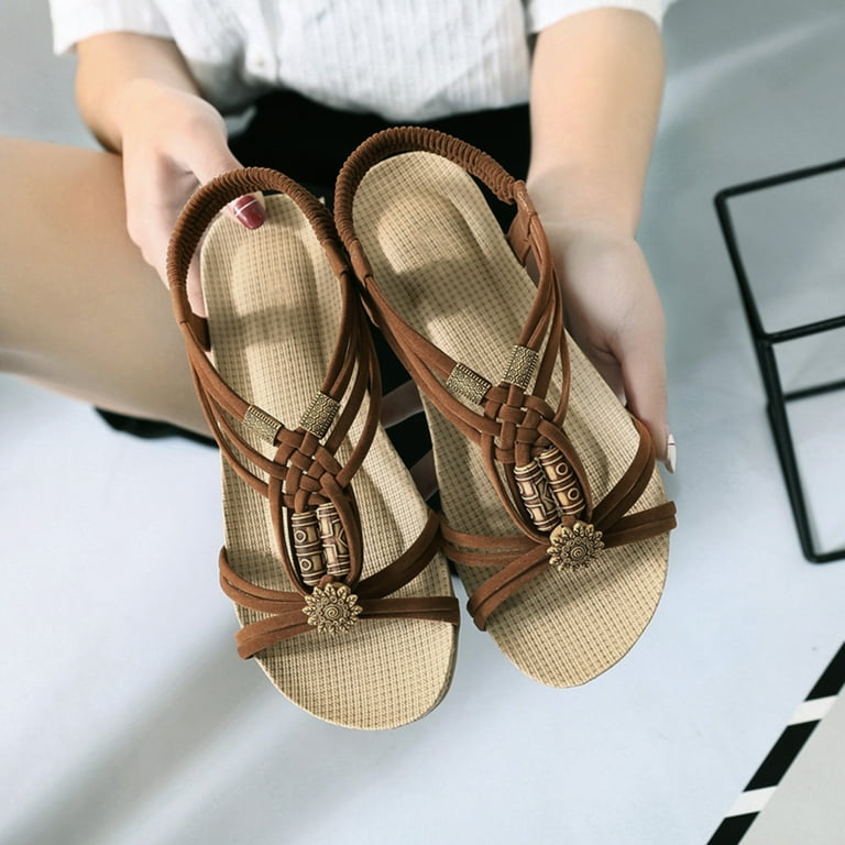 Aayomet House Slippers for Women Sandals Strap On Shoes Summer Women's  Fashion Slip Sandals Shoes For Women Women's slipper,Brown 9 
