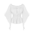 thumbnail image 2 of ABATAB Women Renaissance Shirts Medieval off Shoulder Long Bell Sleeve Tops Trendy Smocked Waist Drawstring Pullover Blouses(X-Large,White), 2 of 6