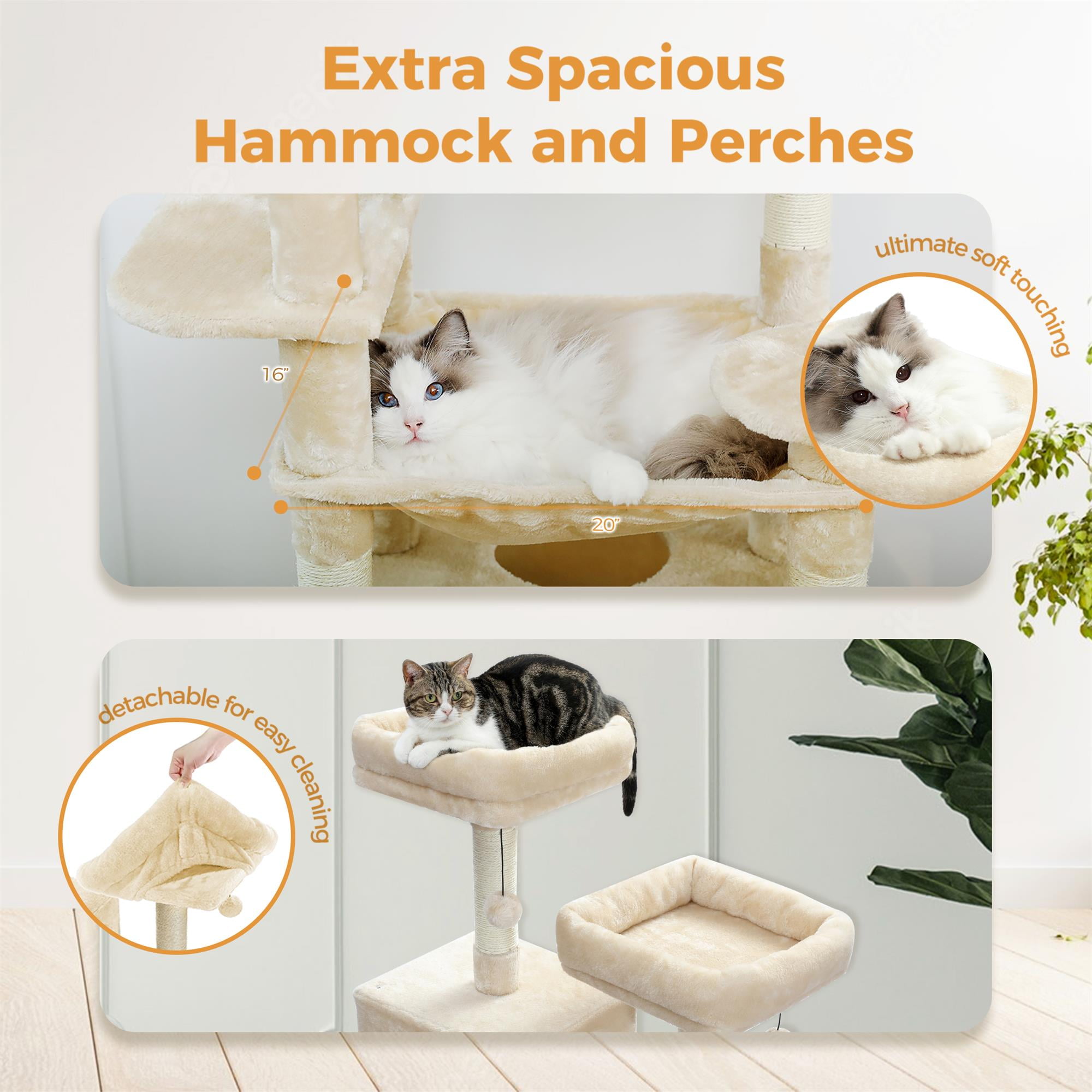 Pefilos 72" Cat Tree Tower for Large Cats, Indoor Cat Condo with Sisal-Covered Scratching Posts and Pads, 2 Padded Perch, Beige Pefilos 72" Cat Tree Tower for Large Cats, Indoor Cat Condo with Sisal-Covered Scratching Posts and Pads, 2 Padded Perch, Beige