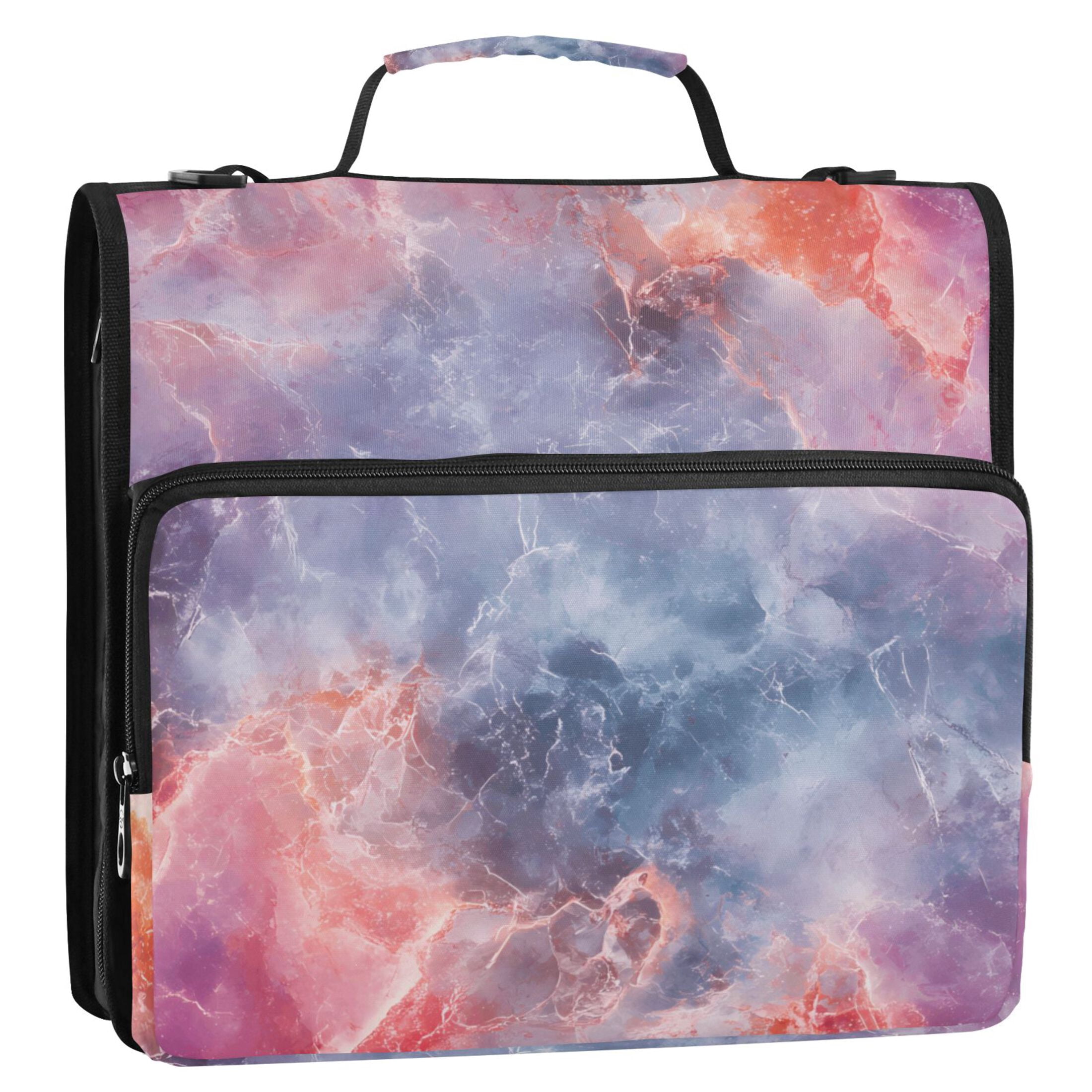 3 Ring Zipper Binder with Shoulder Strap Waterproof Trapper Keeper 2 Inch D-Ring 500 Sheets Capacity Colorful Nebulae Marble
