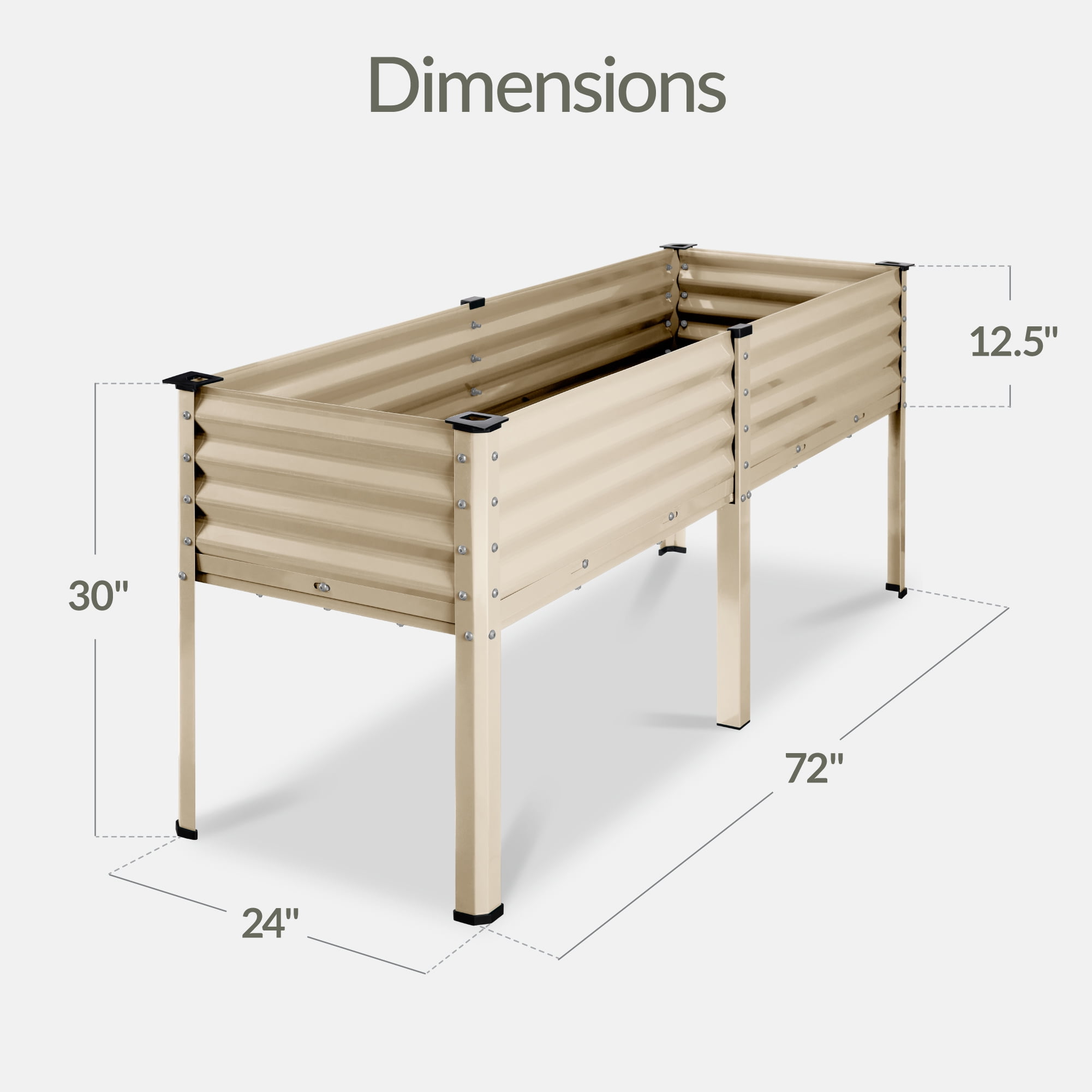 Best Choice Products 72x24x30in Non Toxic Elevated Galvanized Metal Garden Bed Corner Protectors - Beige