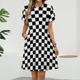 thumbnail image 2 of Black And White Plaid Dress Fashion Beach Short Sleeve Dresses Female Party Printed Sundress, 2 of 7