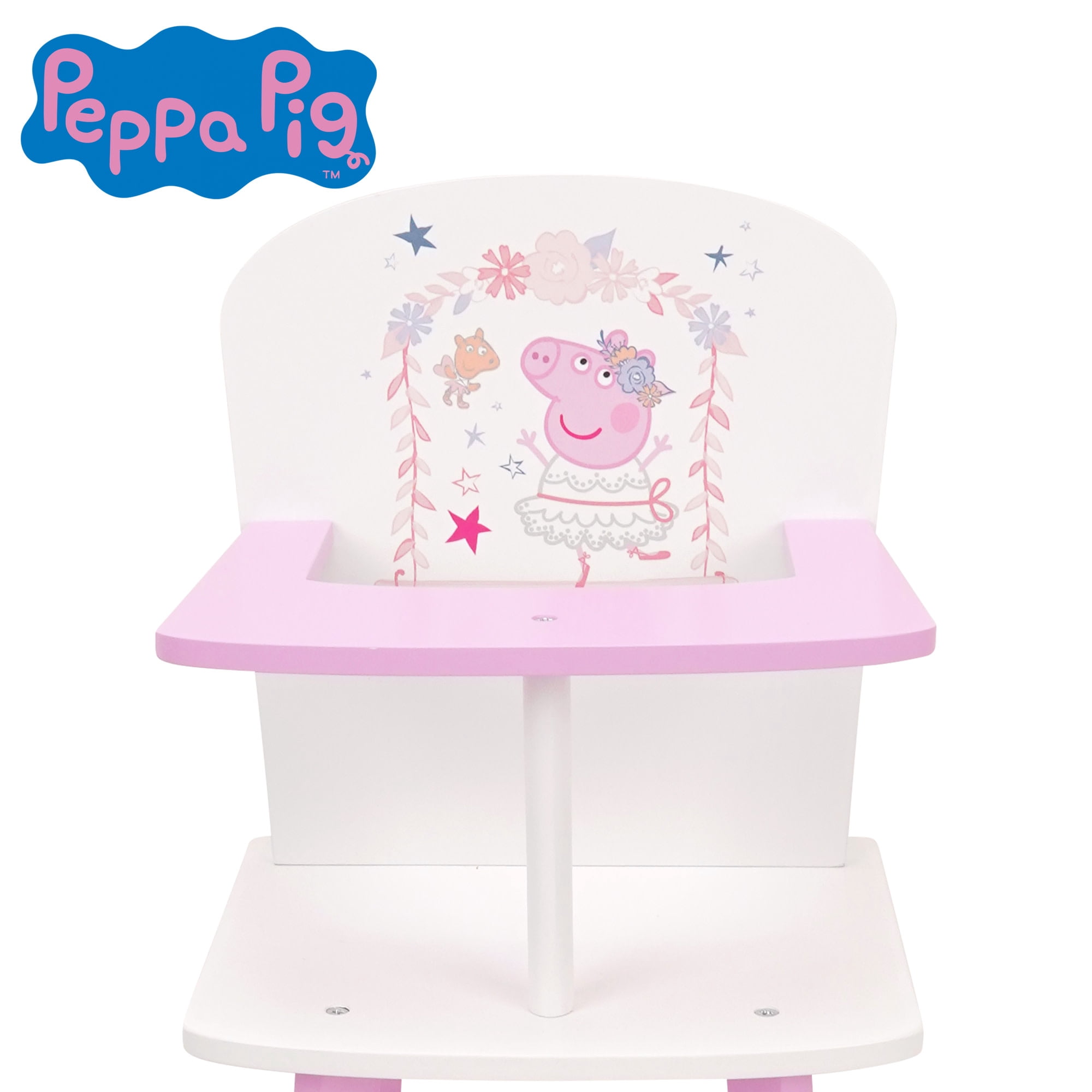 509 Crew: Peppa Pig - Wooden Doll High Chair - Pink- White-Ballerina, Secure Seating, Doll & Plush Feeding Accessory, Nurturing Roleplay Toy, Kids 3+