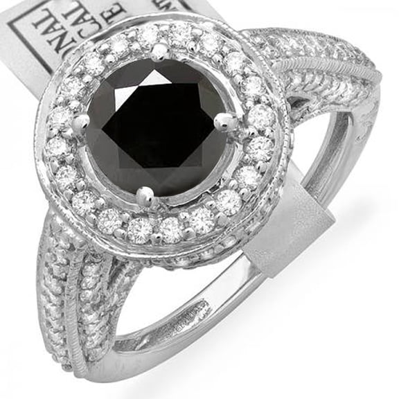 Dazzlingrock Collection 2.56 Carat (ctw) 14K Black & White Diamond Vintage Halo Engagement Bridal Ring, White Gold, Size 7