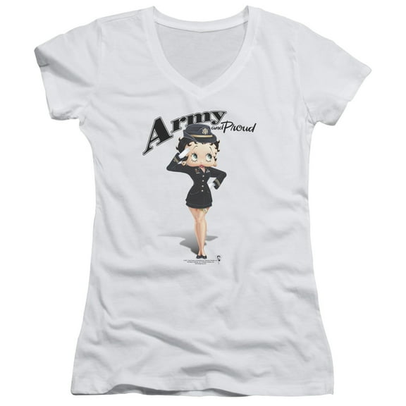 Betty Boop Army Boop Junior Women's T-Shirt V-Neck White