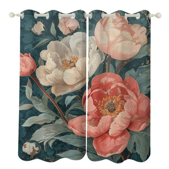Boho Vintage Floral Curtains Watercolor Theme Window Curtains Grommet Blackout Drapes for Living Room Bedroom
