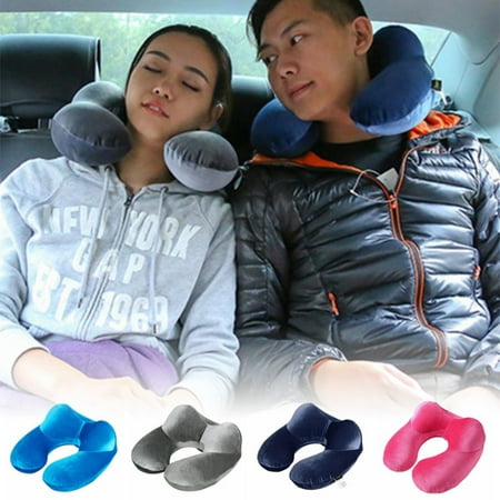 Travel Plane Flight U-shaped Pillow Inflatable Soft Car Head Neck Rest Compact Air Pump