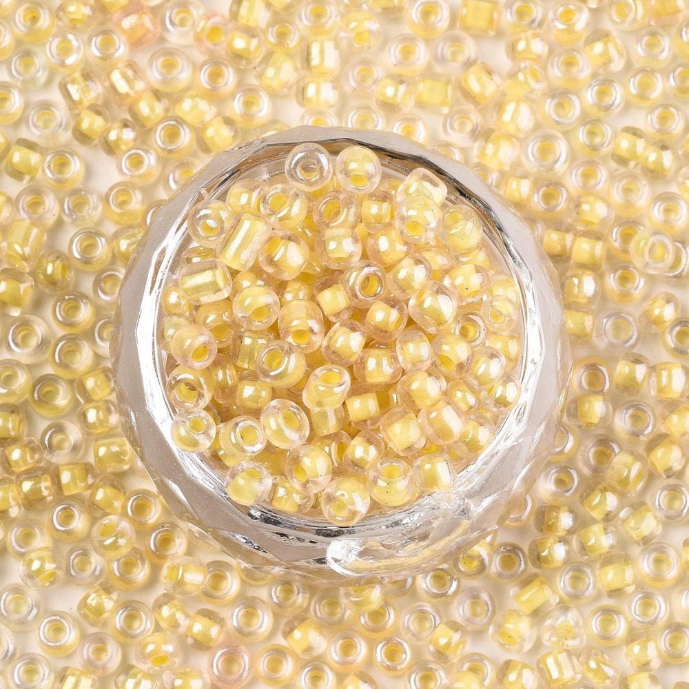6/0 Glass Seed Beads Transparent Inside Colours Luster Round Hole Round Gold 6/0 4~5x2.5~4.5mm Hole: 1.2mm 4500pcs/bag