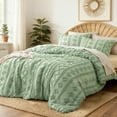 thumbnail image 4 of U by Bedsure Tufted Boho Comforter Set, 3 Pieces Farmhouse Shabby Chic Embroidery Bed Set, Soft Jacquard Comforter for All Seasons,King,Aqua Gray, 4 of 6