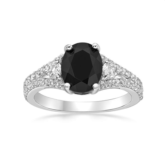925 Sterling Silver Ring With Oval Black Onyx and White Topaz Accent Rare Gift