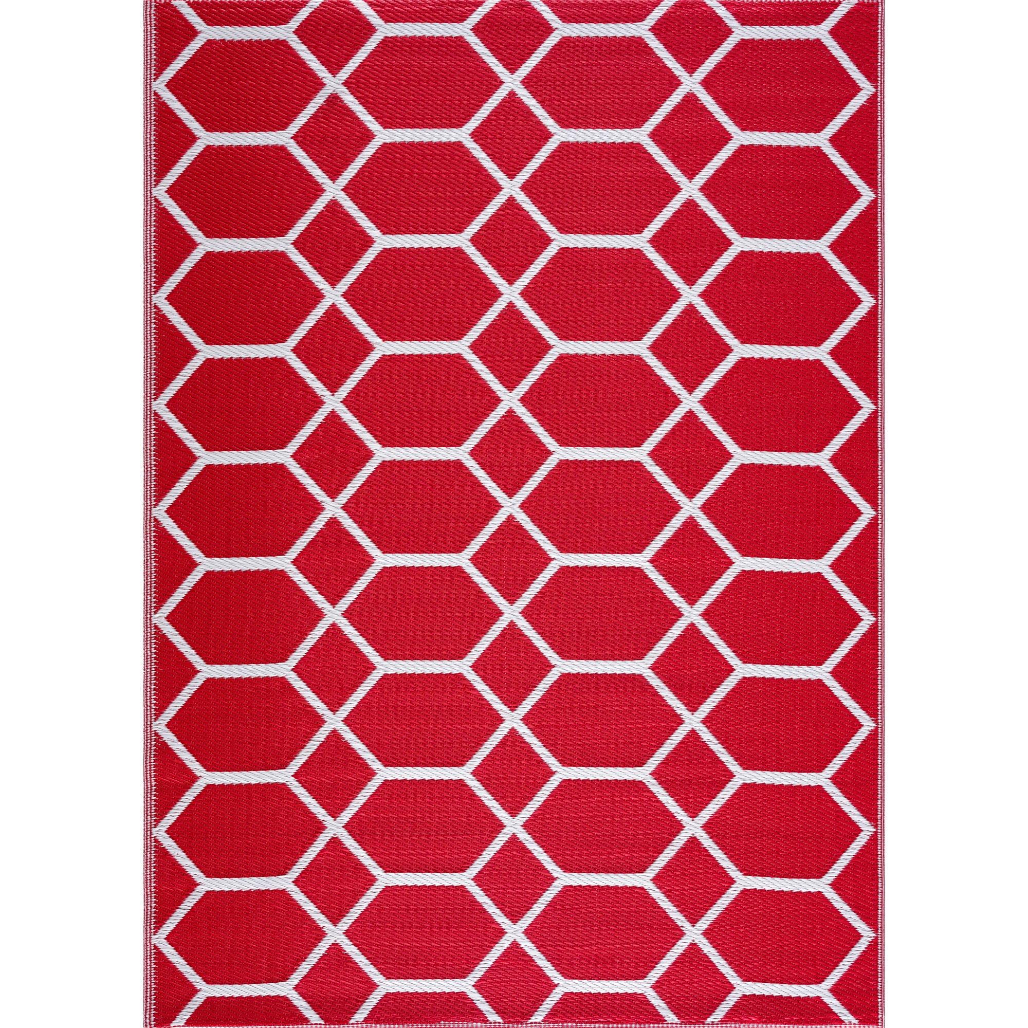 Playa Rug Reversible Indoor/Outdoor 100% Recycled Plastic Floor Mat/Rug - Weather, Water, Stain, Fade and UV Resistant - Miami- Red & White (4'x6')