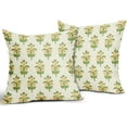 thumbnail image 2 of Spring Floral Pillow Covers 16x16 Set of 2 Green Pink Yellow Flower Leaves Print Decorative Throw Pillow Cases Outdoor Farmhouse Decoration for Sofa Couch Bed, 2 of 6
