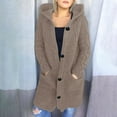 thumbnail image 2 of Lindreshi Winter Sweaters for Women Womens Long Sleeve Cable Knit Long Cardigan Open Front Button Hooded Sweater Outerwear, 2 of 7
