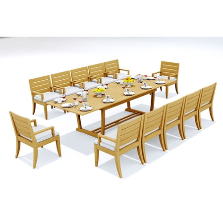 13-Piece Teak Dining Set: 117 Rectangle Extendable Table + 12 Atnas Arm Chairs