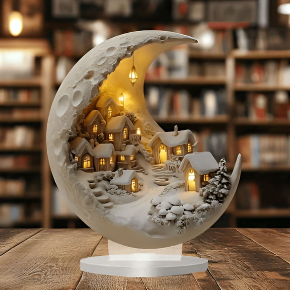 HIBIBUD Luminous Moonlight Snow Globe Acrylic Night Light,2D Illuminated Lunar Decoration for Home,Desk,Bedroom,Soothing Gift Idea for Everyone Desktop Decor (6.7×8 In)