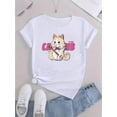 thumbnail image 2 of Camiseta con estampado gráfico de gato, cuello redondo, manga corta, ropa de mujer, camisetas informales, 2 of 8