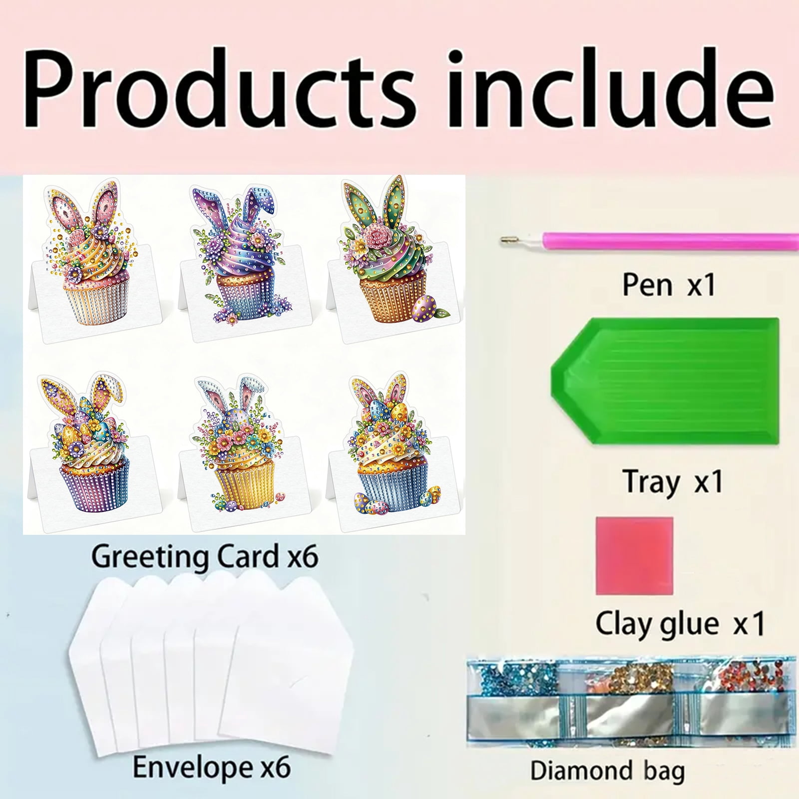FLOPESN 12Pcs Easter Foldable Greeting Card set,DIY Diamond Art Painting with White Envelopes for Festival Holiday