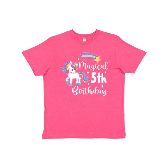 Inktastic Magical 5th Birthday Rainbow Unicorn with Star Youth T-Shirt