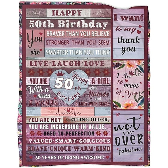 50th Birthday Gifts for Women 50th Birthday Blanket 50 Year Old Throw Blankets Throws for Women Turning 50 Birthday Gifts 50X60 Inch