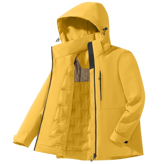 Womens Waterproof Insulated Hooded Puffer Jacket with Pockets Adjustable Hood Drawstring,Windproof, Warm Puffer Coat for Hiking, Outddor,Cold Weather Daily Wear