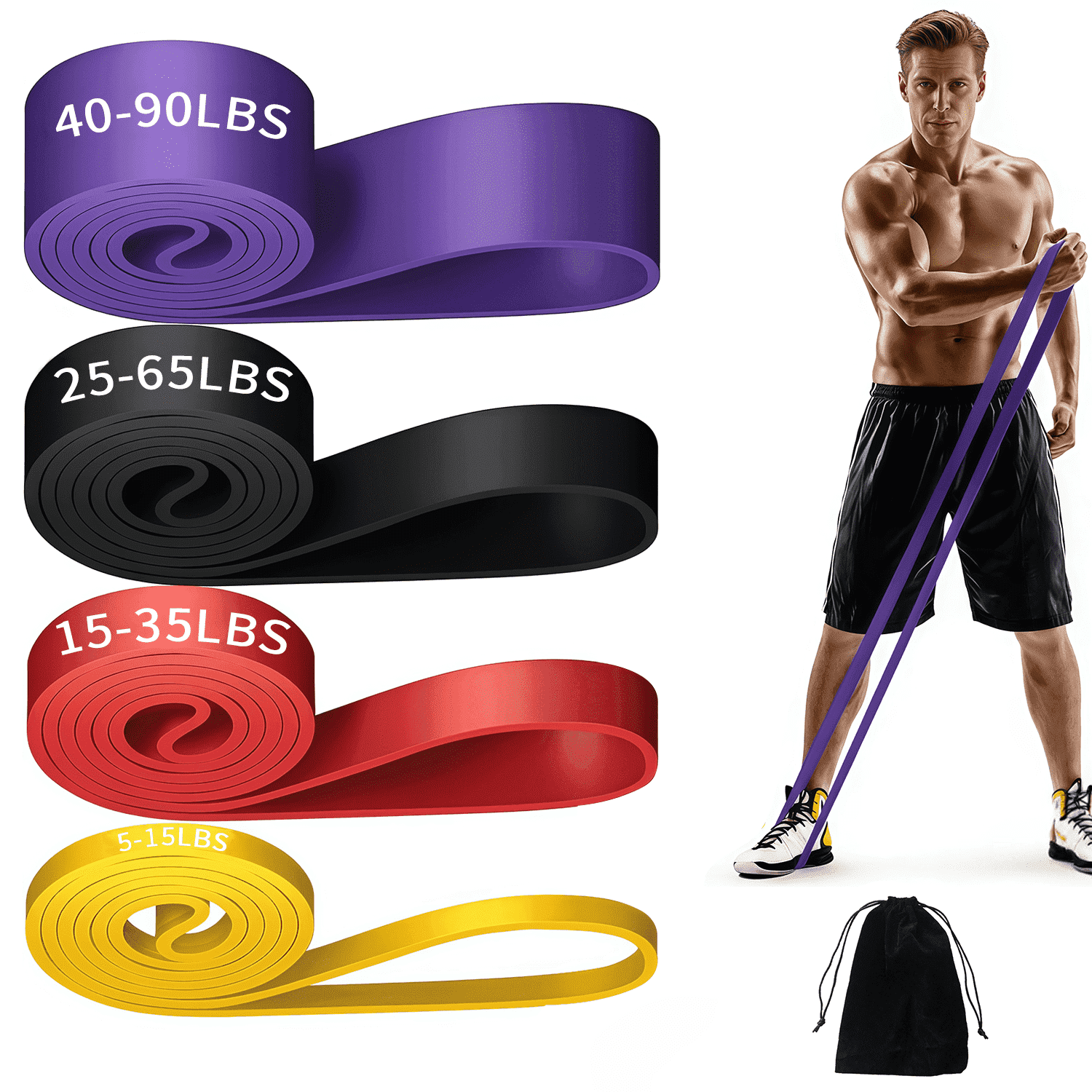 Skywee Resistance Bands Set (4 Pack), Heavy Duty Pull Up Assistance Bands for Home Gym, Strength Training & Muscle Building - Carry Bag Included