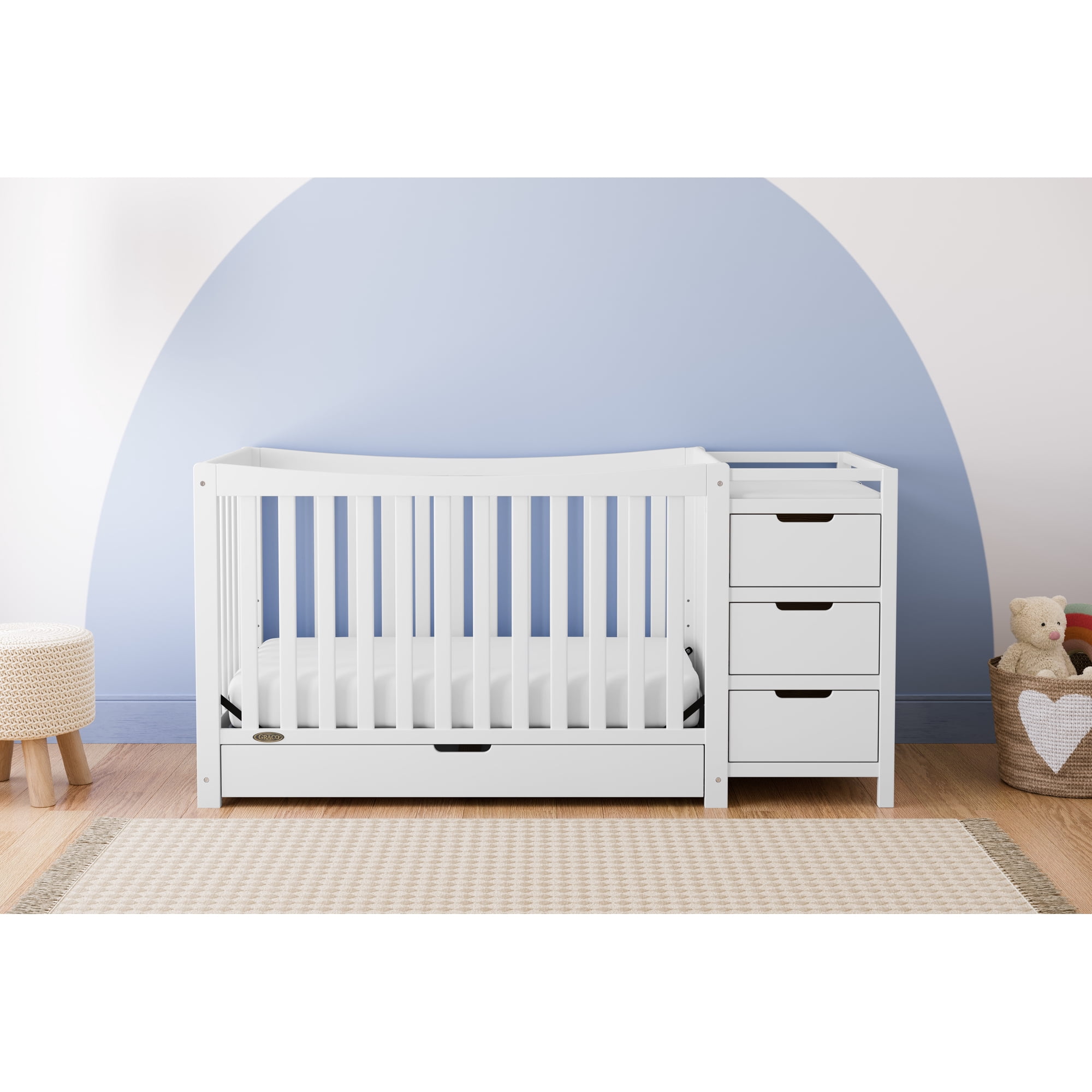 Graco Remi 4-in-1 Convertible Baby Crib and Changer, White