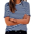 thumbnail image 3 of Bibifish Womens Tshirts Summer Casual Stripe Print Soft Smooth Crewneck Short-Sleeve Tshirts Classic Daily Wear Casual Sports Streetwear Soft Tees, 3 of 7