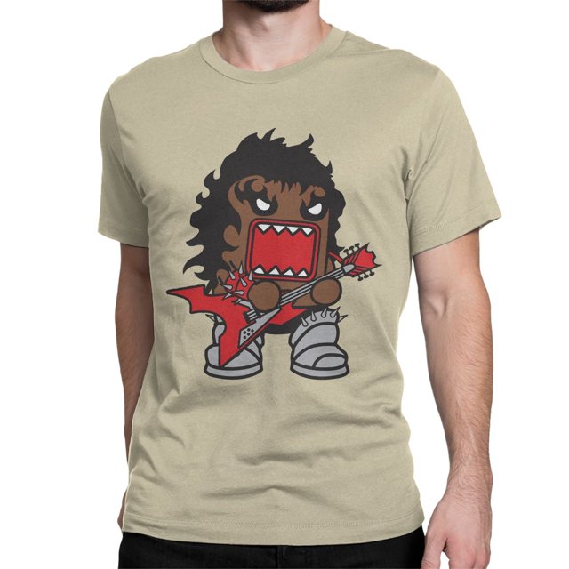 Camisetas divertidas de Heavy Metal Domo Kun para hombre y mujer, de algodón, cuello redondo, manga corta, talla grande