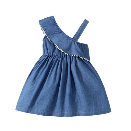 

Infant Baby Girls Clothes Baby Girls Dress Sleeveless Dress Solid Color Denim Dress Blue 9-12 Months