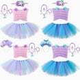 thumbnail image 2 of Disfraz de sirena para niñas, regalos de cumpleaños, conjuntos de falda tutú de princesa sirena para niñas pequeñas, tops + falda de tul, conjunto de ropa para niñas, 2 of 5