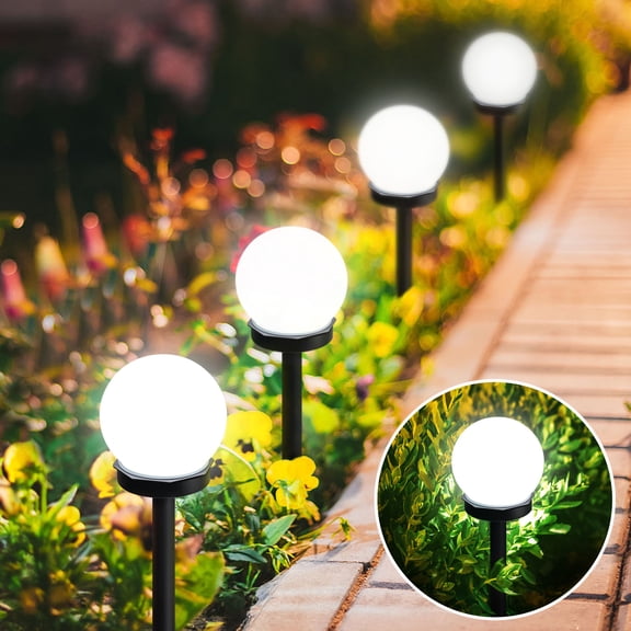 4-Pack Solar Globe Path Lights White LED Outdoor Ground Stakes Garden Lights for Walkway, Yard & Patio