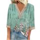 thumbnail image 2 of ICHUANYI Liquidación Moda Mujer Verano V-Cuello Manga 3/4 Encaje Estampado Casual Camiseta Blusa ICHUANYI WER202308254536, 2 of 5