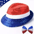 thumbnail image 6 of DAMAI Patriotic of Sequin Fedora Hat with bow tie,Sparkling Fancy Dress Trilby Hat Glitter Jazz Cap for Independence Day Celebrations Festival Party Accessory for Men and Women, 6 of 6