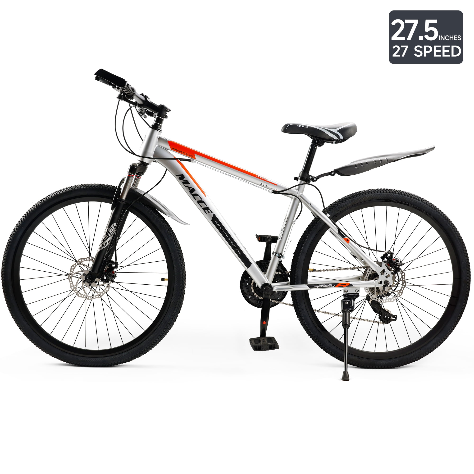 27.5 Inch Mountain Bike for Adult, 27-Speed Front Suspension High-Carbon Steel MTB Bicycle, Dual Disc Brake Bikes for Men Women, Silver