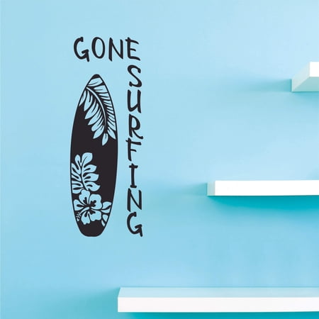 Gone Surfing Wall Art Quotes Decal for Bedroom or Living Room - DIY Removable Adhesive Surfing Lover Sticker Home Decoration 12" x 30"